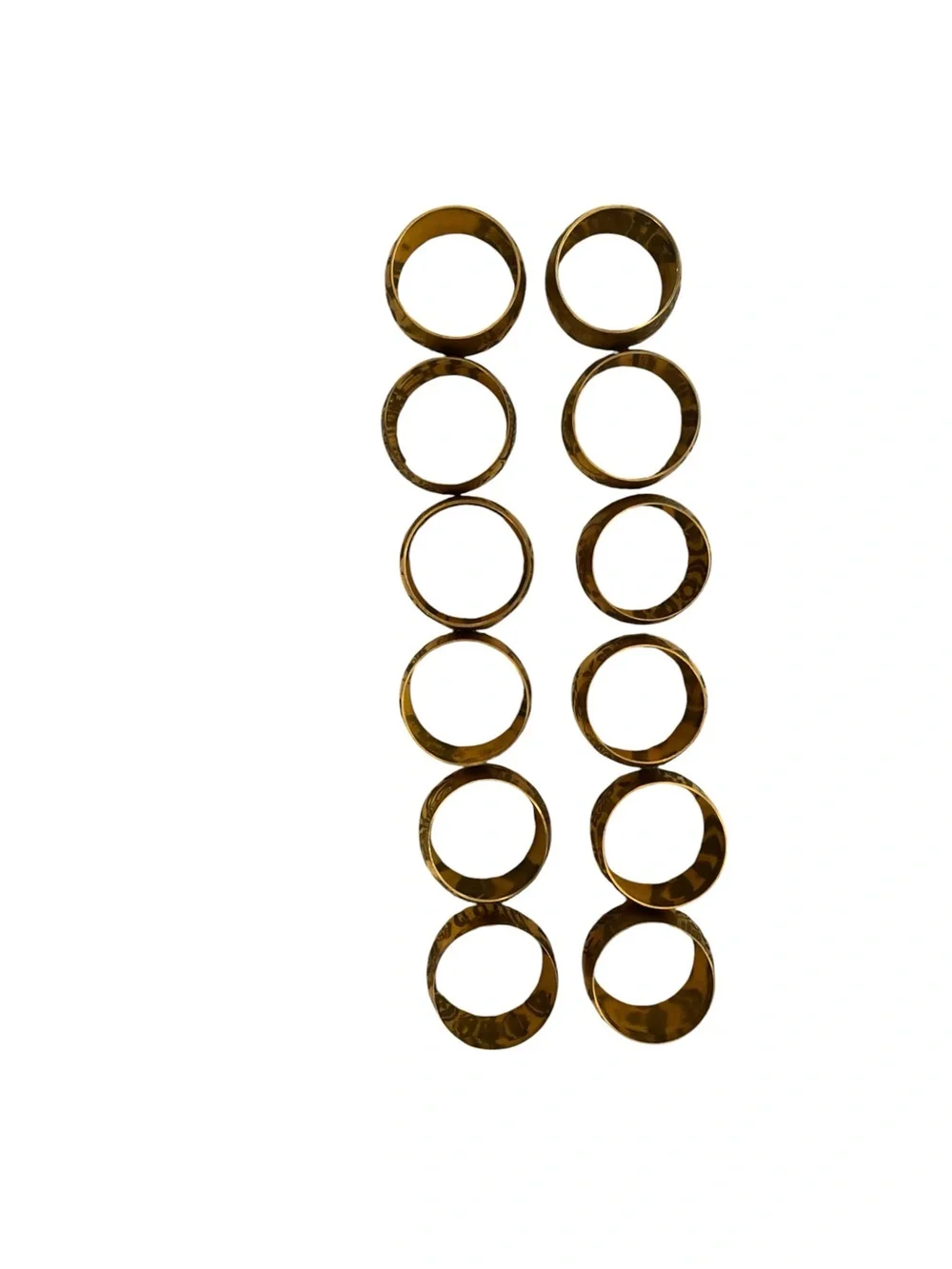 vintage Mid-Century Modern wide gold ring brass cylinder napkin ring set 0f 12